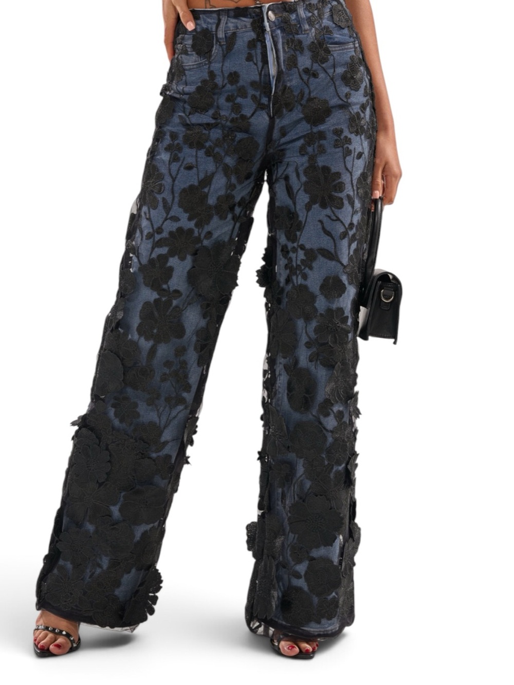 🔥🔥AKIRA DONT GIVE UP RELAXED DENIM WITH TULLE OVERLAY - Picture 2 of 7